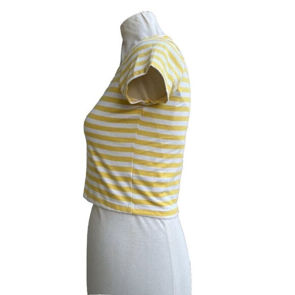 After Party by Nasty Gal Womens Yellow Striped Crop Top Tee T-Shirt Size S - Picture 5 of 15